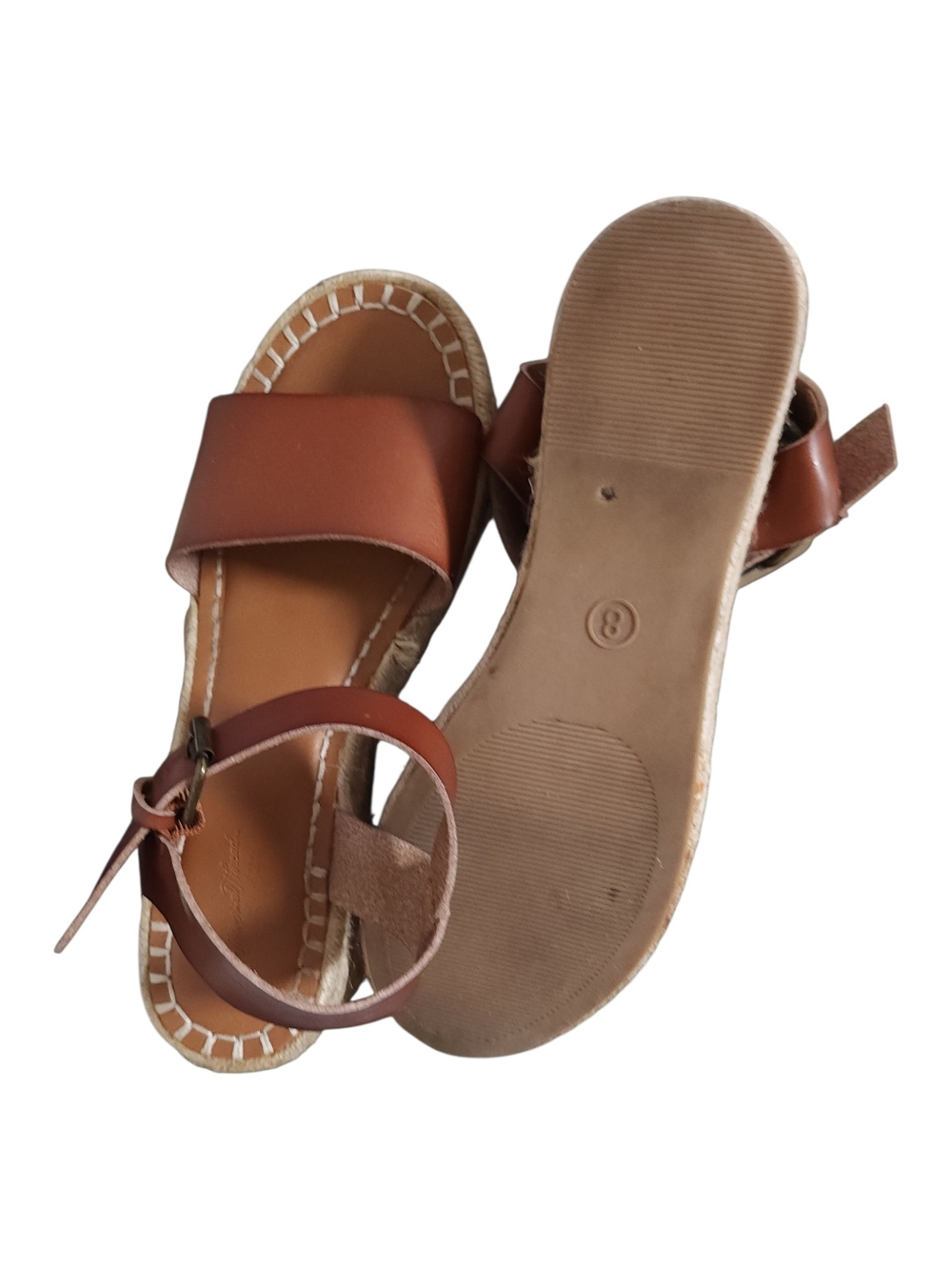 Universal Thread Cognac Leather Espadrille Platform Wedge Sandals Women's Size 8 - Picture 3 of 5